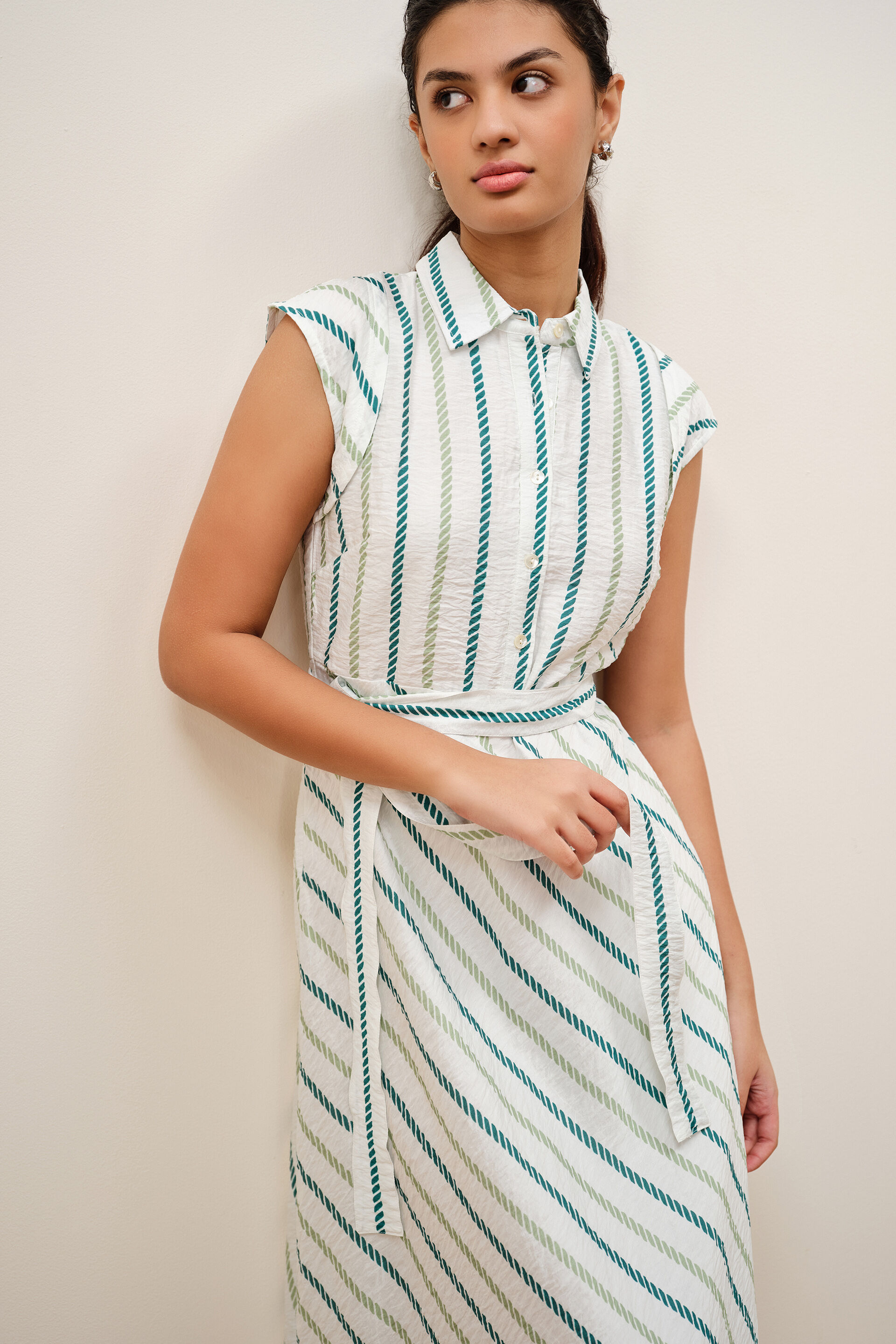 Belaire Striped Dress, Green, image 4