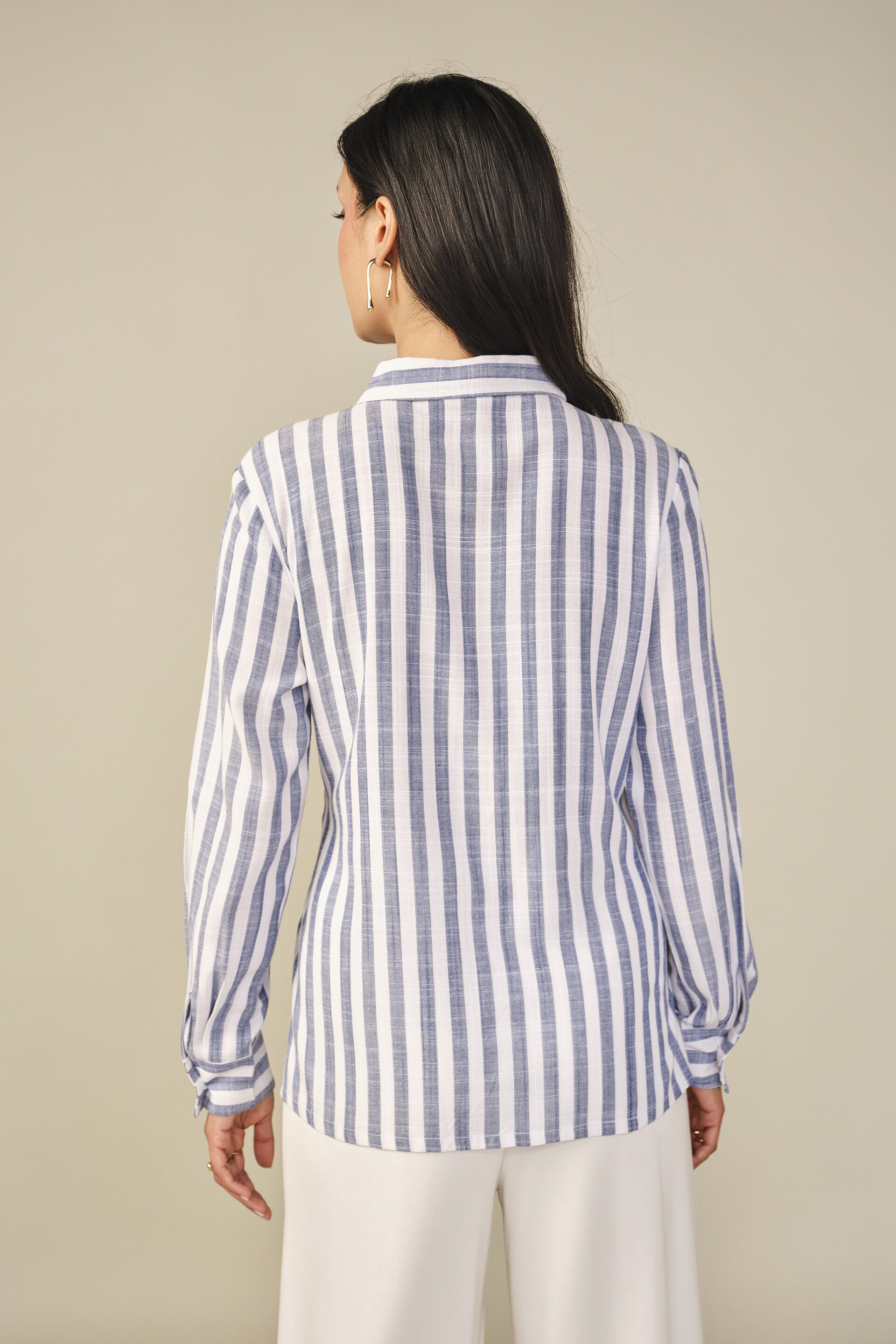 Striped Wrap Shirt in Blue, Blue, image 6