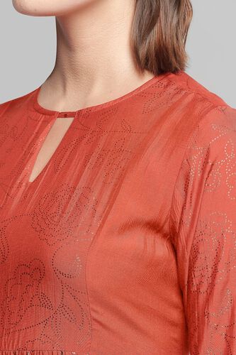 5 - Rust Foil Print Pleated A-Line Regular Tunic, image 5