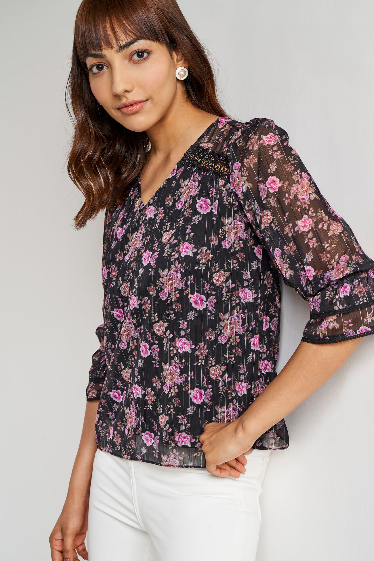 Multi Color Floral Straight Top, Multi Color, image 1