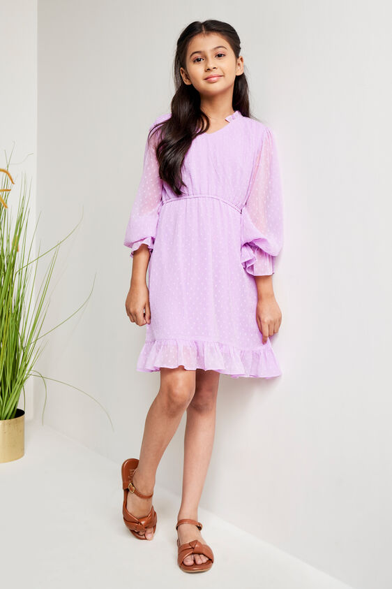 Lilac Self Design Flounce Dress, Lilac, image 3