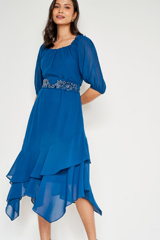 Teal Abstract Flounce Dress, Teal, image 4