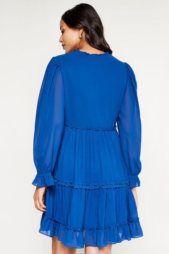 Blue Embellished Flared Dress, Blue, image 4