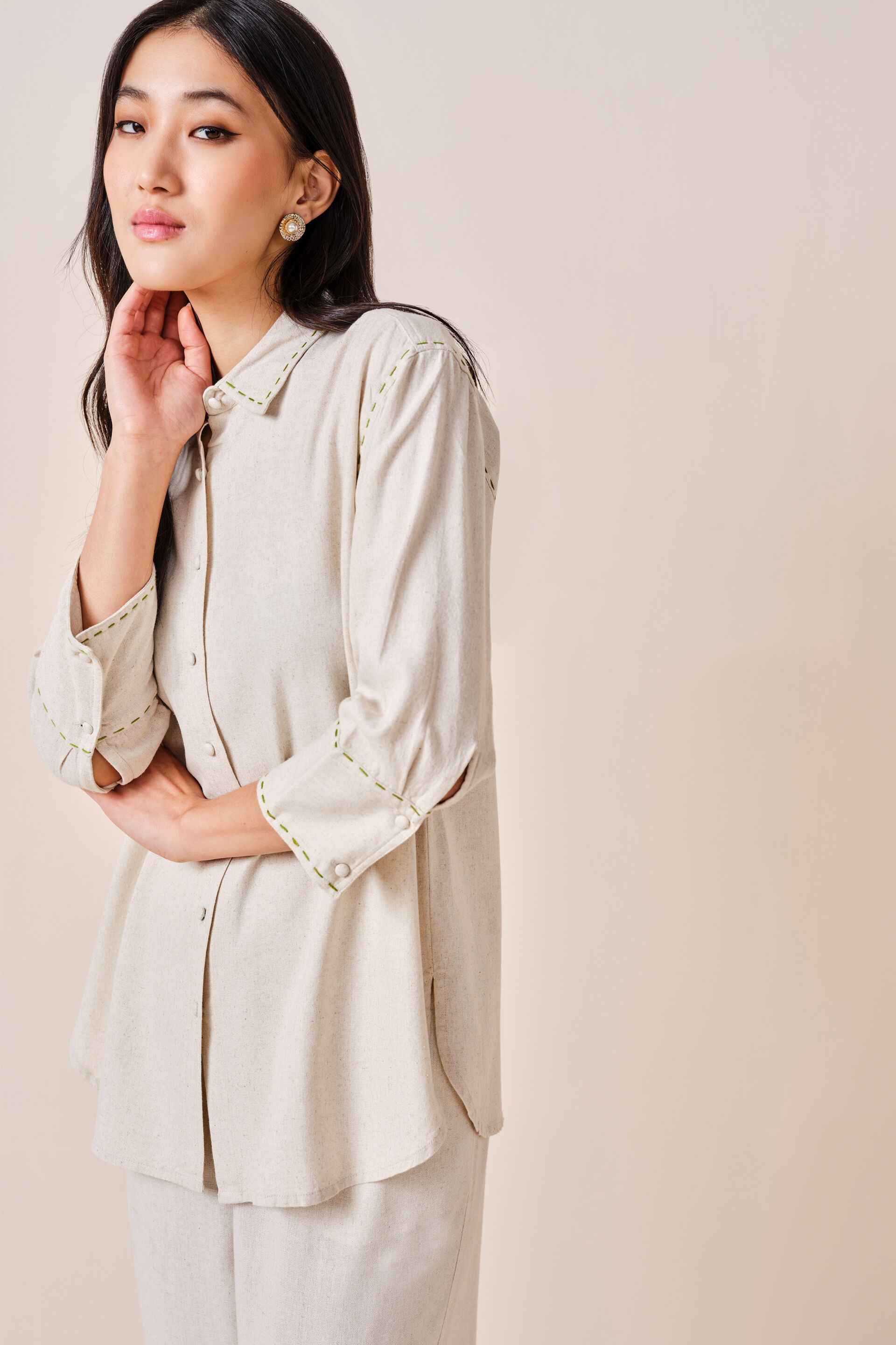 Athena Viscose-blend Shirt, Beige, image 6