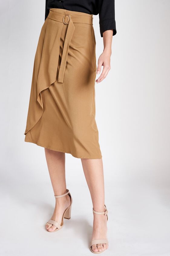 2 - Beige Ruffled Ankle Length Skirt, image 2