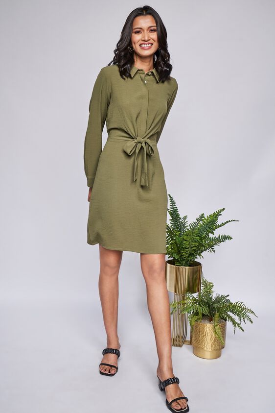 Olive Solid Straight Dress, Olive, image 2