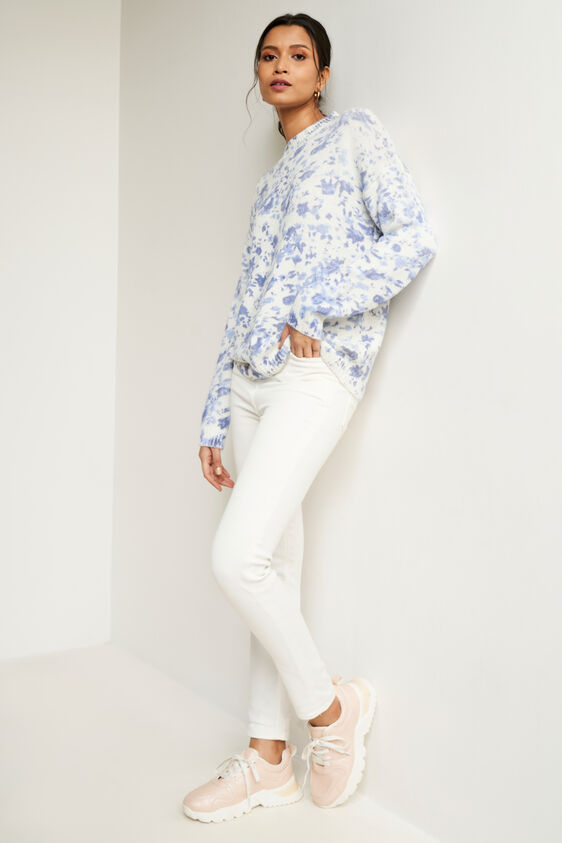 Blue and White Floral Straight Top, Blue, image 4