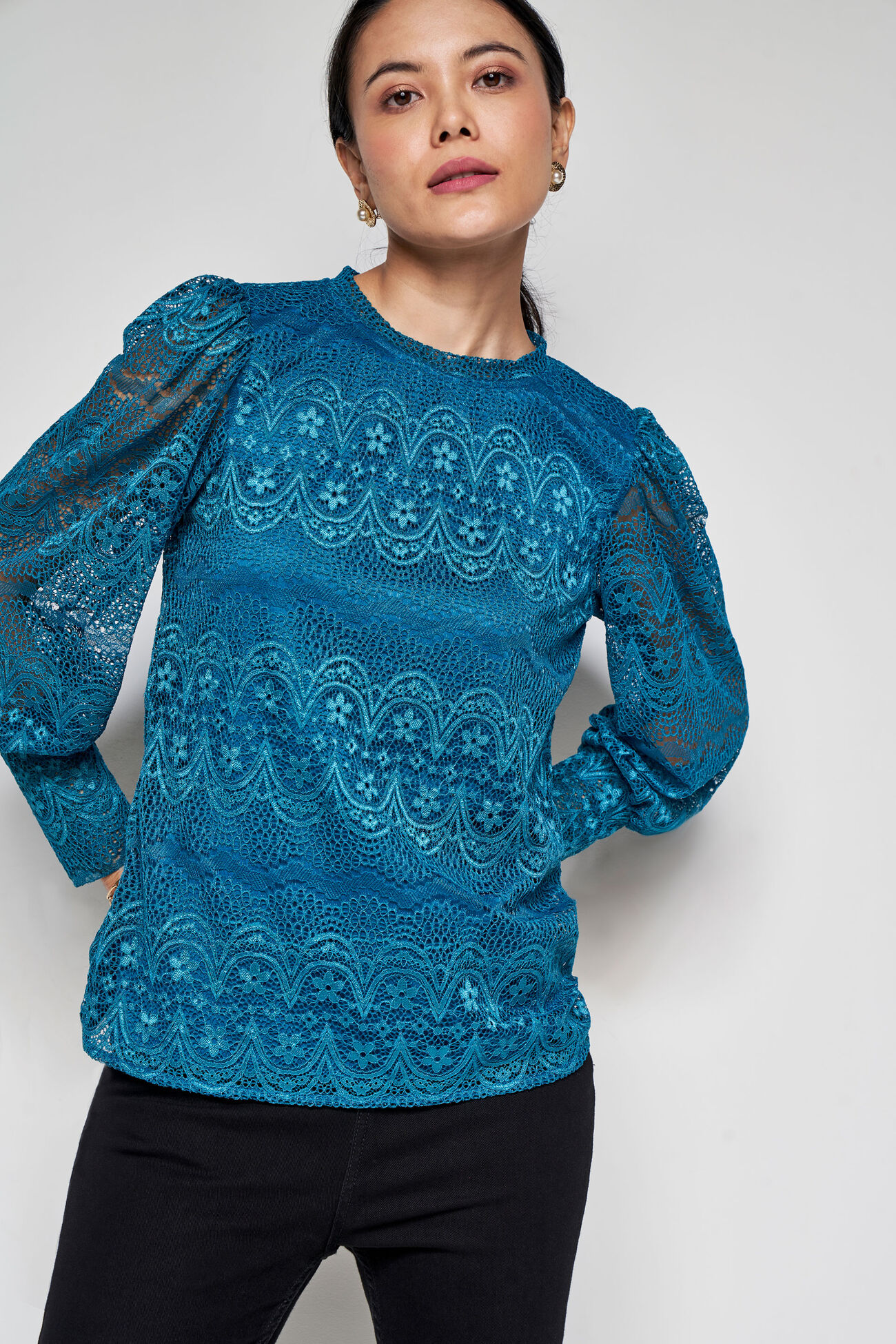 Noir Lace Top, Turquoise, image 1