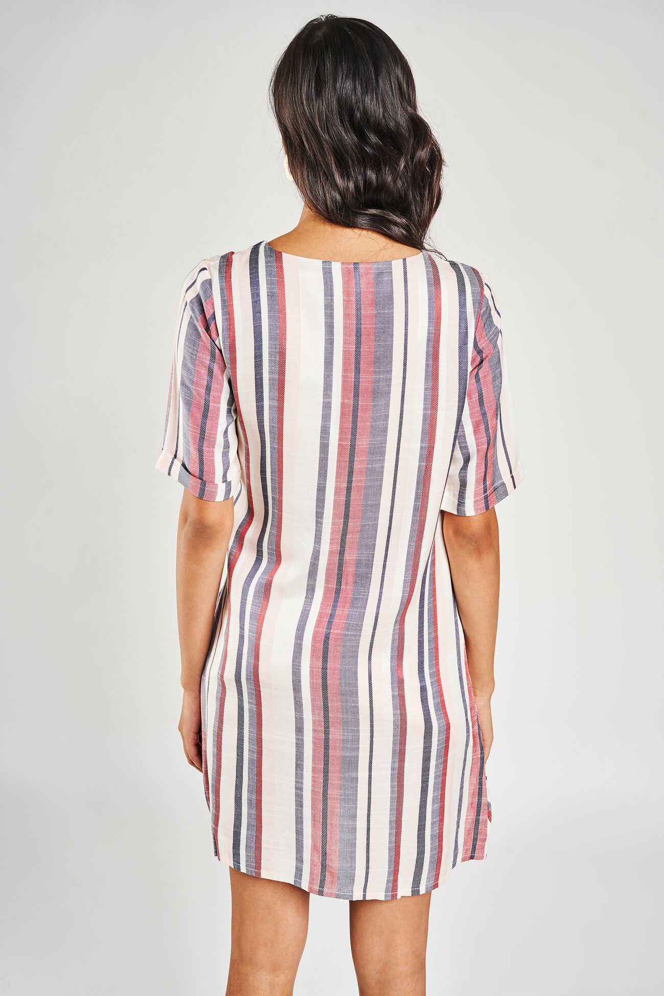 3 - White & Blue Self Design A-Line Dress, image 3