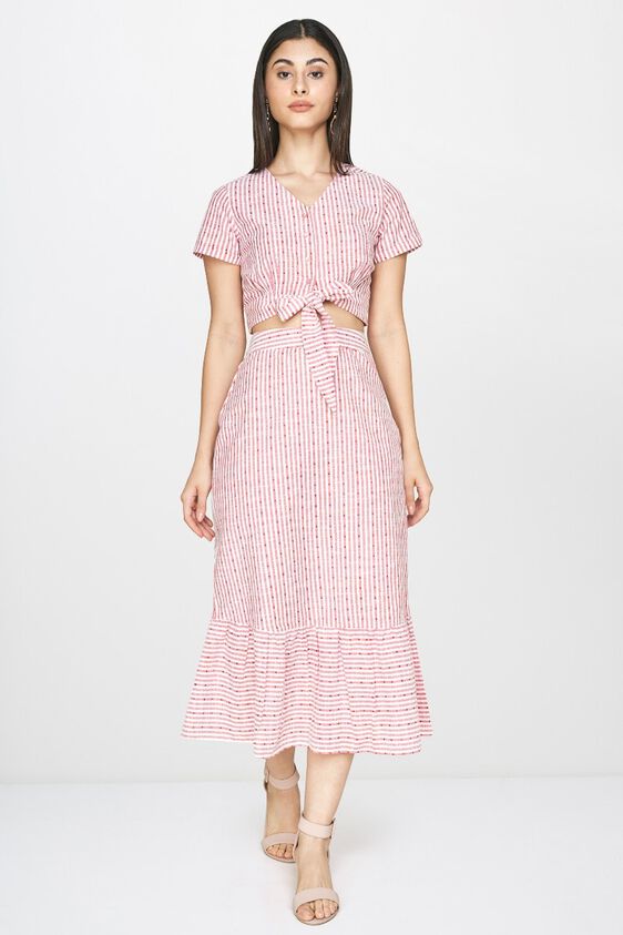 1 - Red - White Stripes A-Line Skirt, image 1
