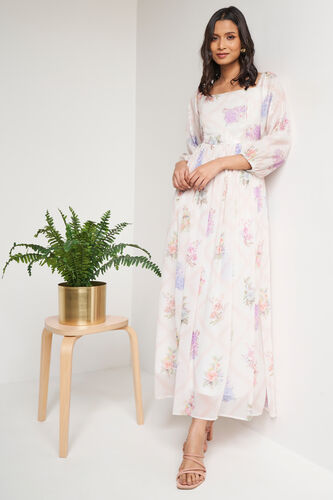 Cream Floral Flared Gown, Cream, image 3