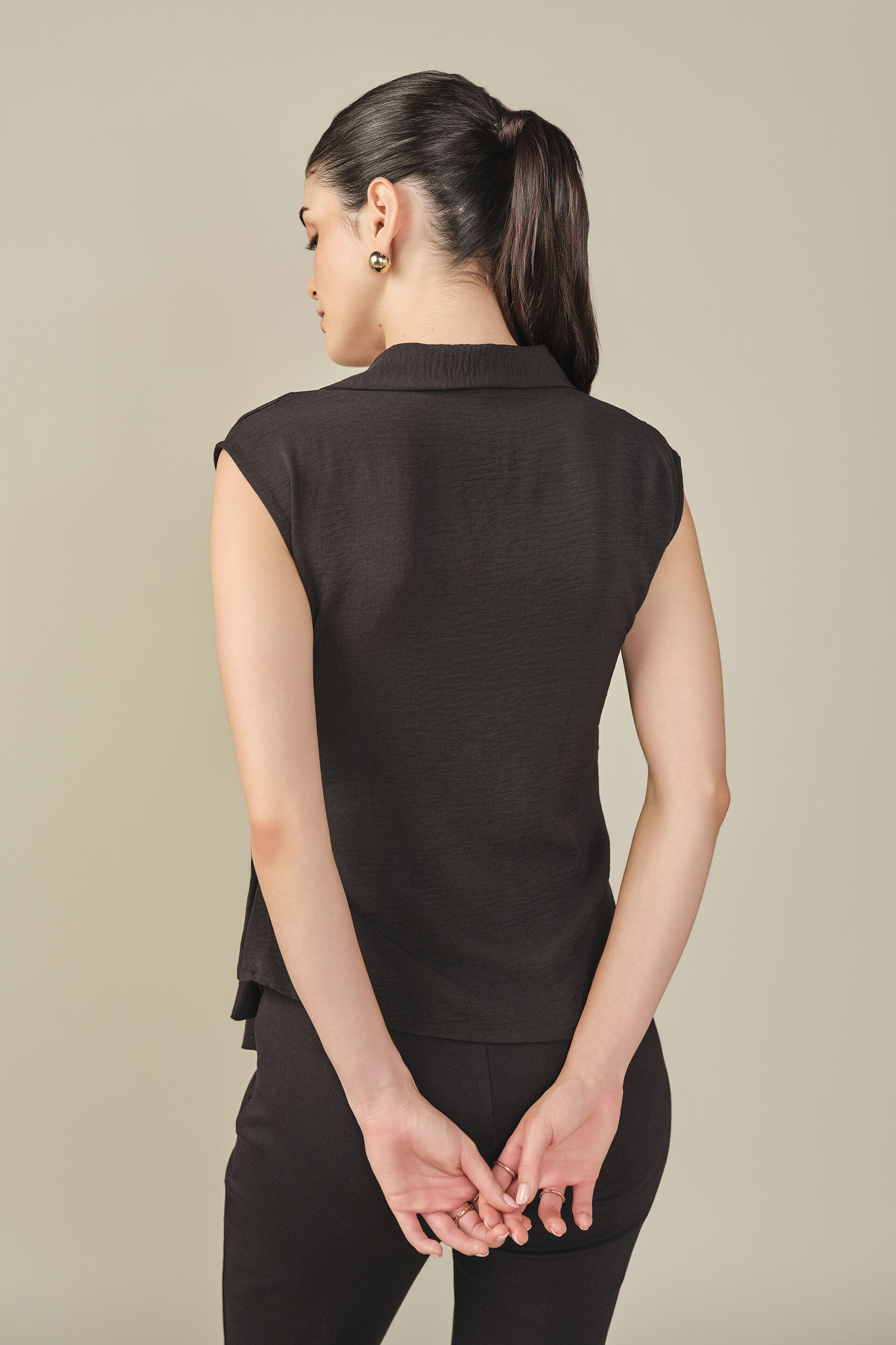 Solid Tie-up Top in Black, Black, image 6