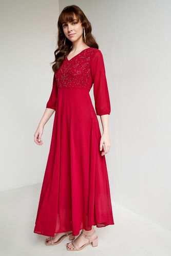 Solid Flared Gown, Wine, image 1
