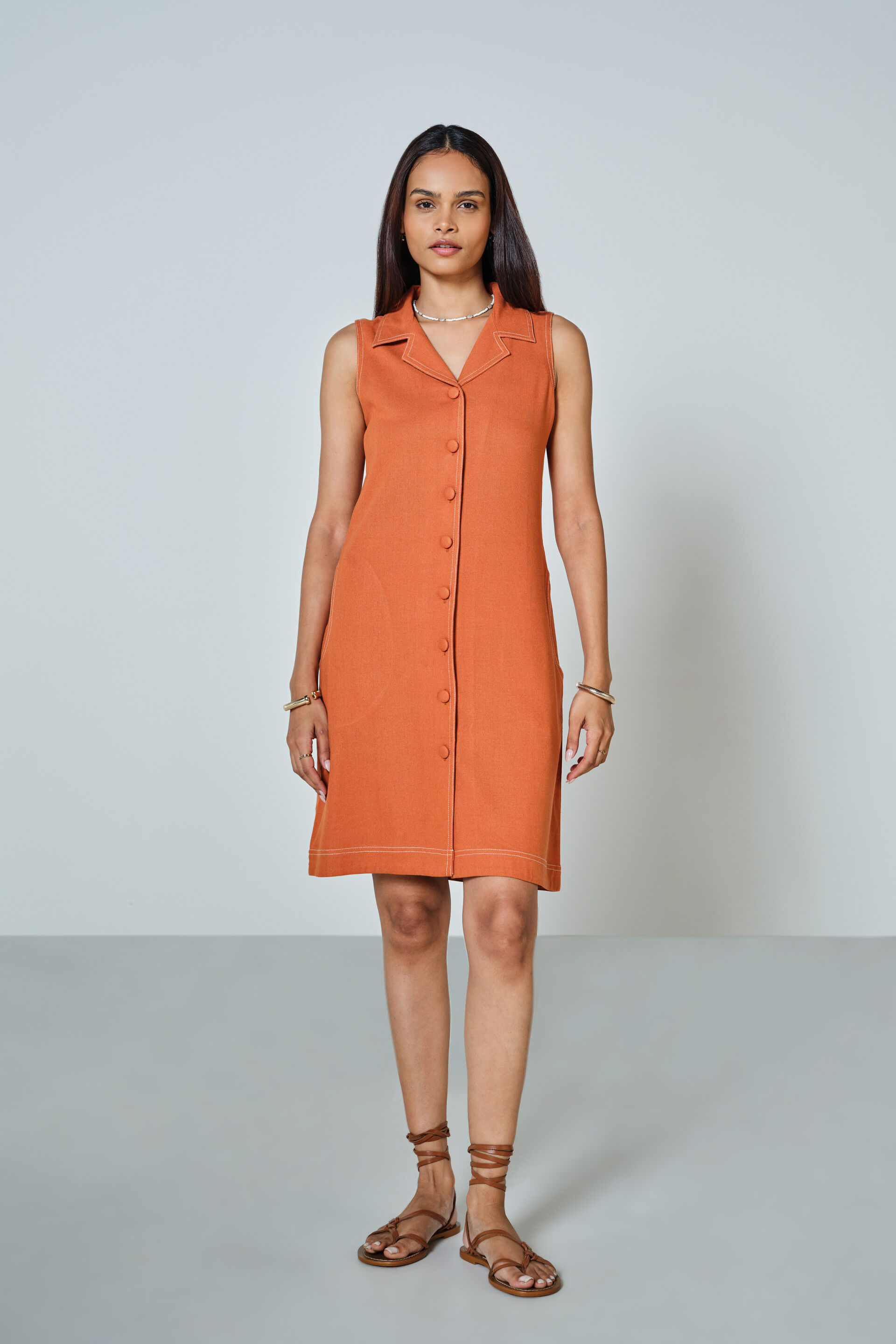 Bethany Solid Dress, Rust, image 3