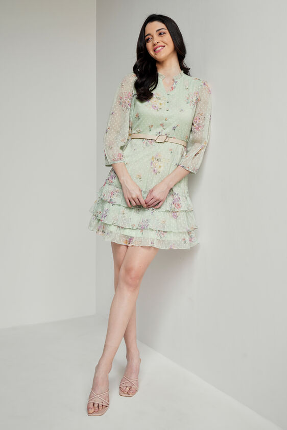 Mint Floral Flounce Dress, Mint, image 3