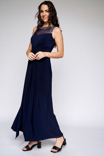 6 - Navy Blue Solid Embellished Gown, image 6