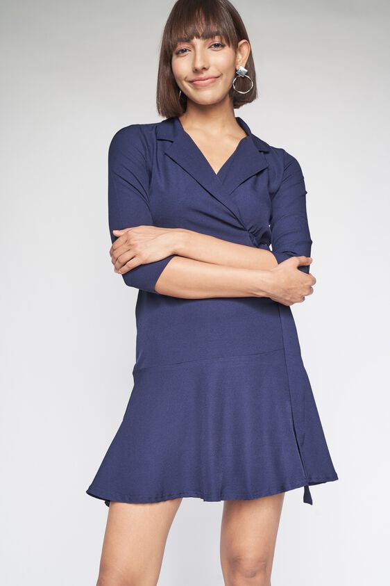 3 - Navy Solid Wrap Dress, image 3
