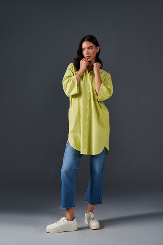 Lime Love Longline Cotton Shirt, Lime Green, image 2
