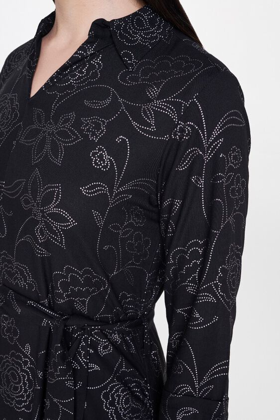 6 - Black Floral Tie-Ups Shirt Collar A-Line Tunic, image 6