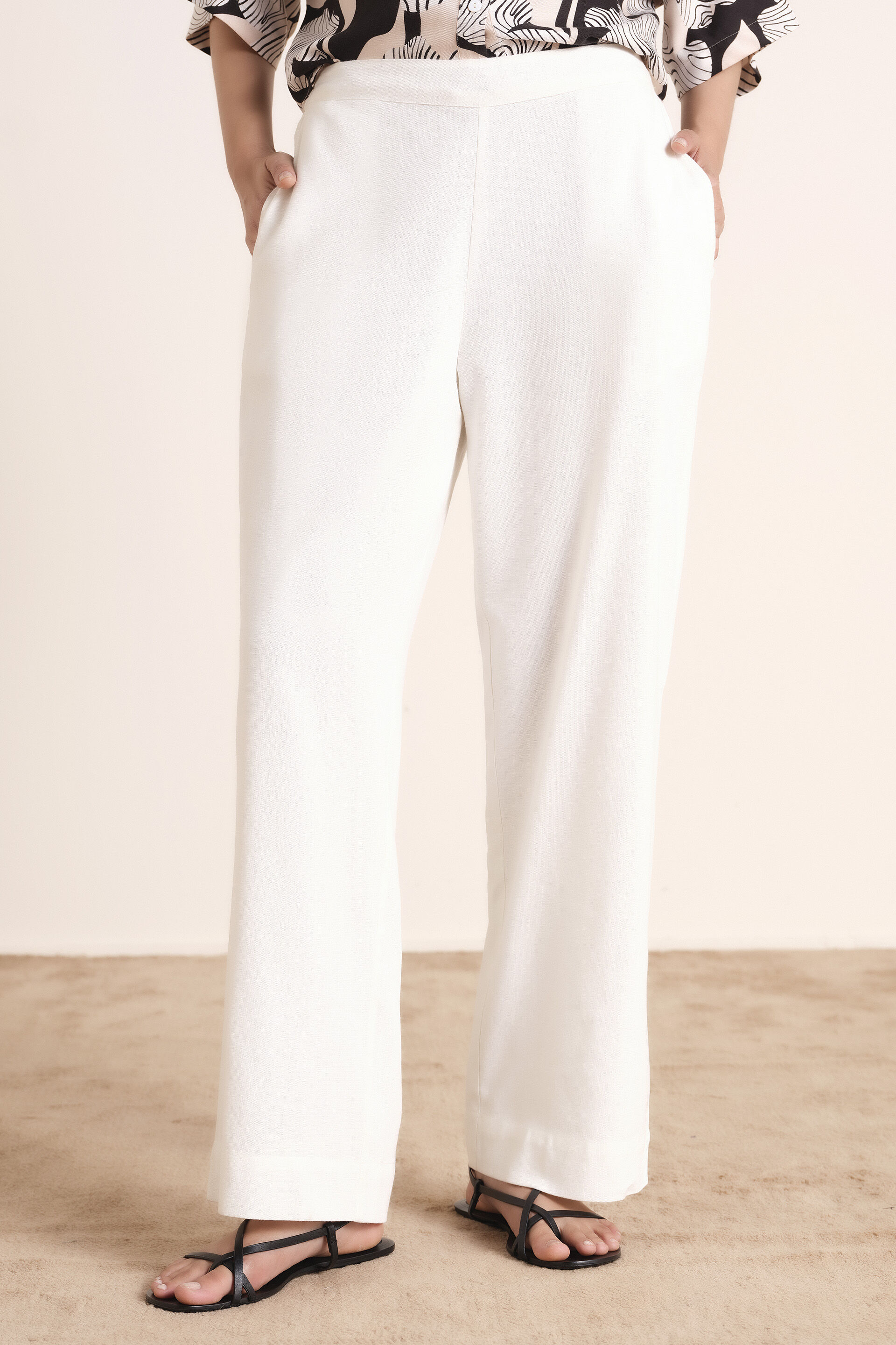 Vionne White Linen-Blend Pants, White, image 1