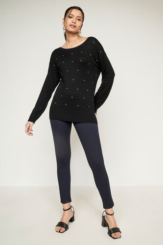 Black Embellished Straight Top, Black, image 1