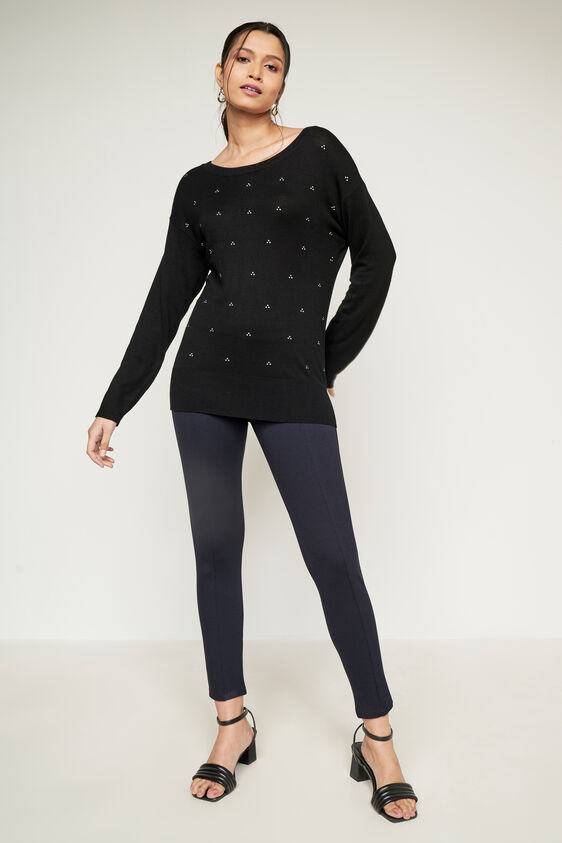 Black Embellished Straight Top, Black, image 1