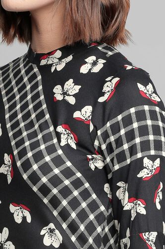 5 - Black Floral Round Neck Straight Flared Top, image 5