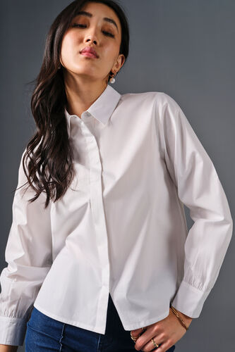 Dewdrop Cotton Shirt, White, image 3