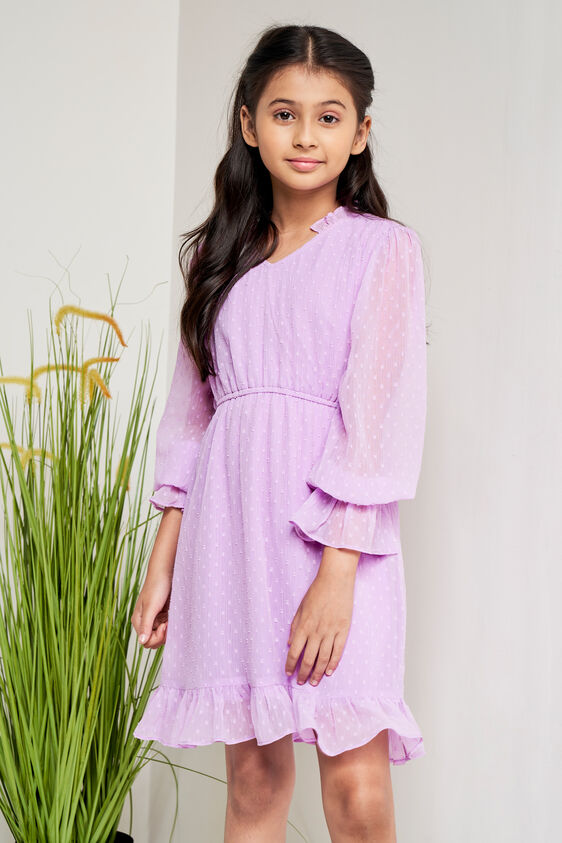 Lilac Self Design Flounce Dress, Lilac, image 1