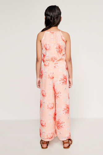 Peach And Orange Floral Straight Jump Suit, Peach, image 4
