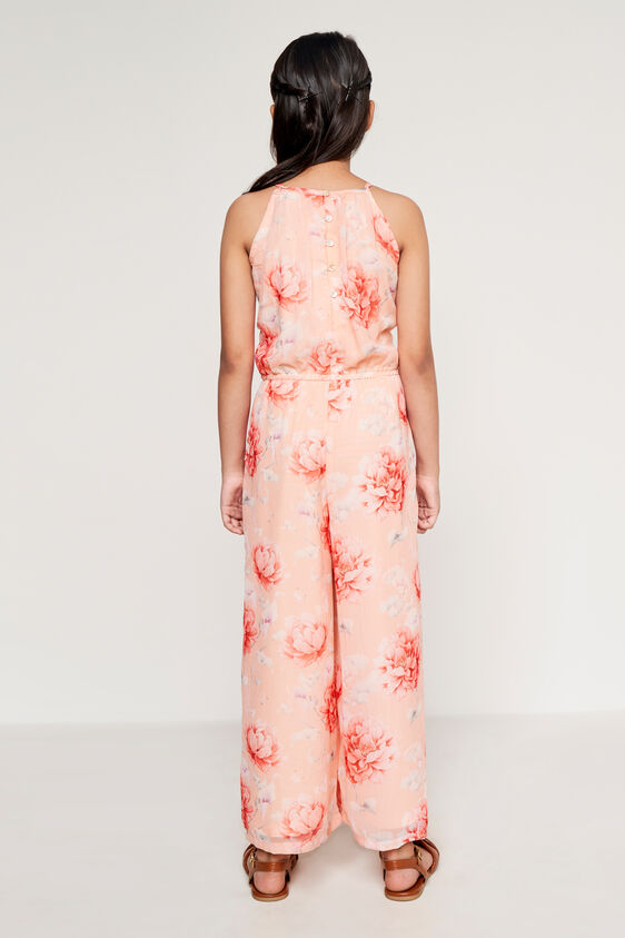 Peach And Orange Floral Straight Jump Suit, Peach, image 4