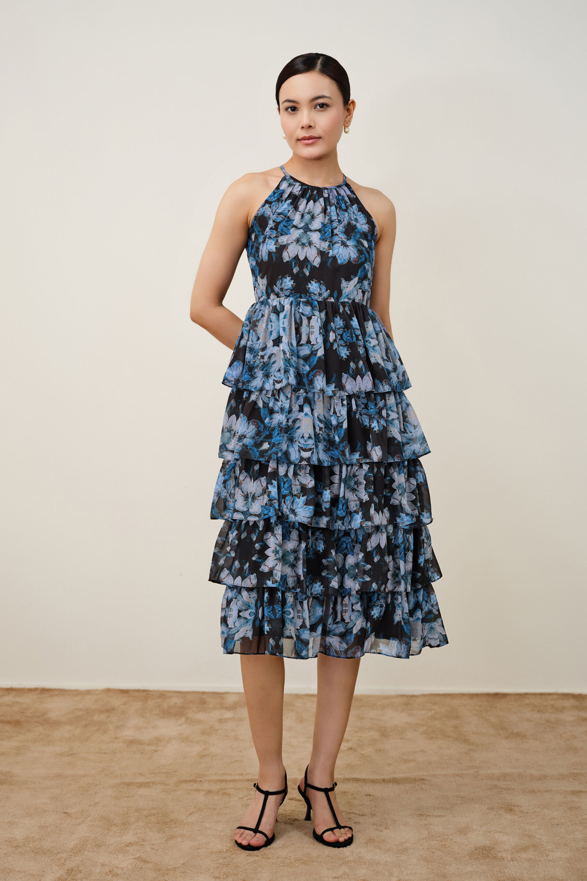 Aerin Abstract Print Tiered Dress, Blue, image 1