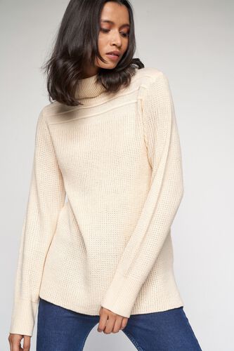 1 - Cream Self Design Sweater Top, image 1