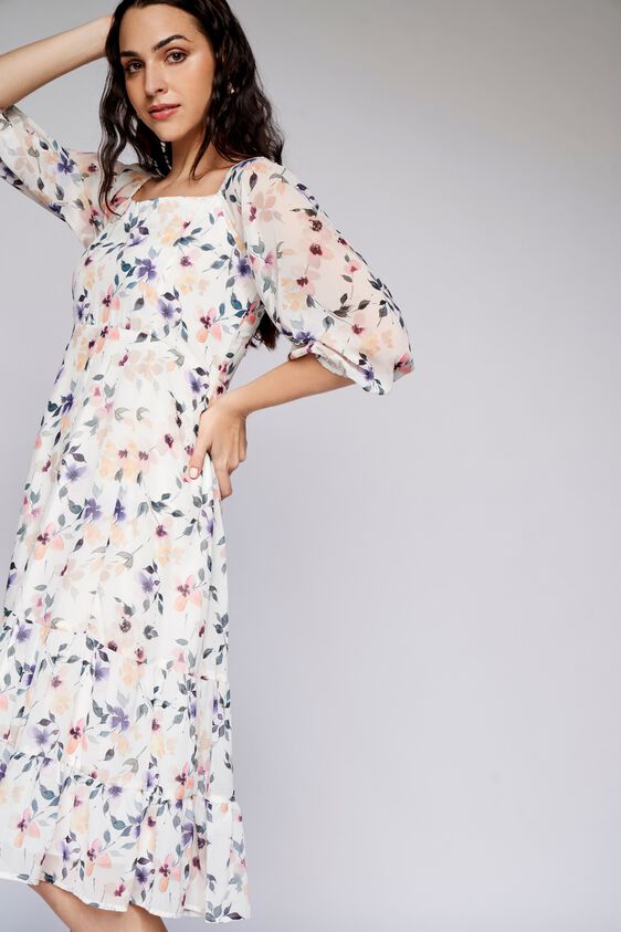 1 - White Floral Curved Dress, image 1