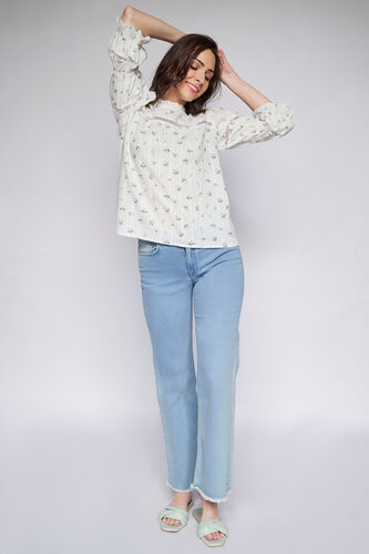 White Floral Straight Top, White, image 2