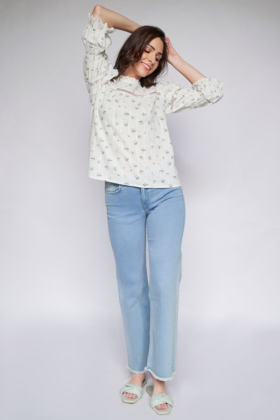 White Floral Straight Top, White, image 2