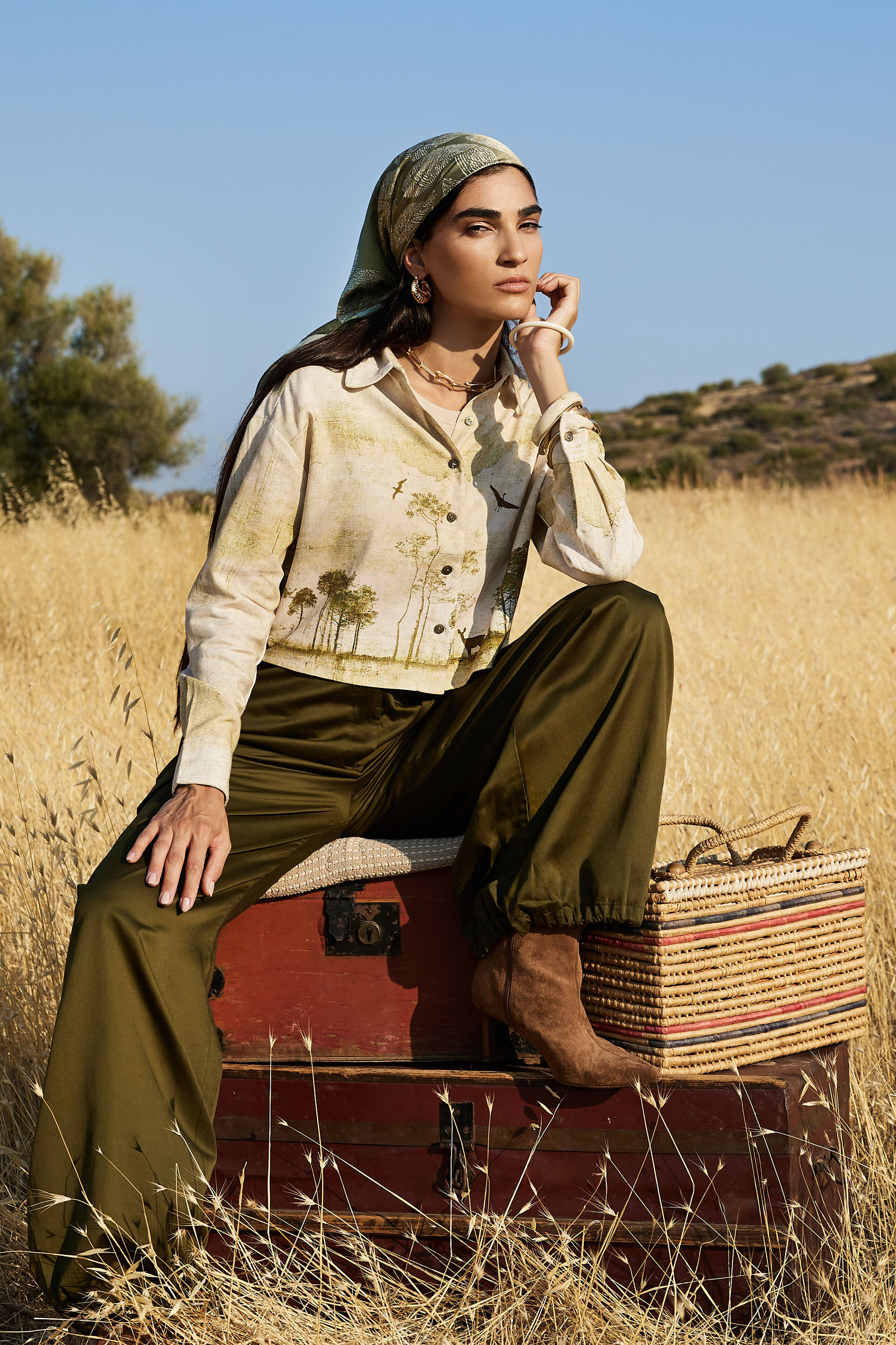 Olivia Cotton Pants, Olive, image 3