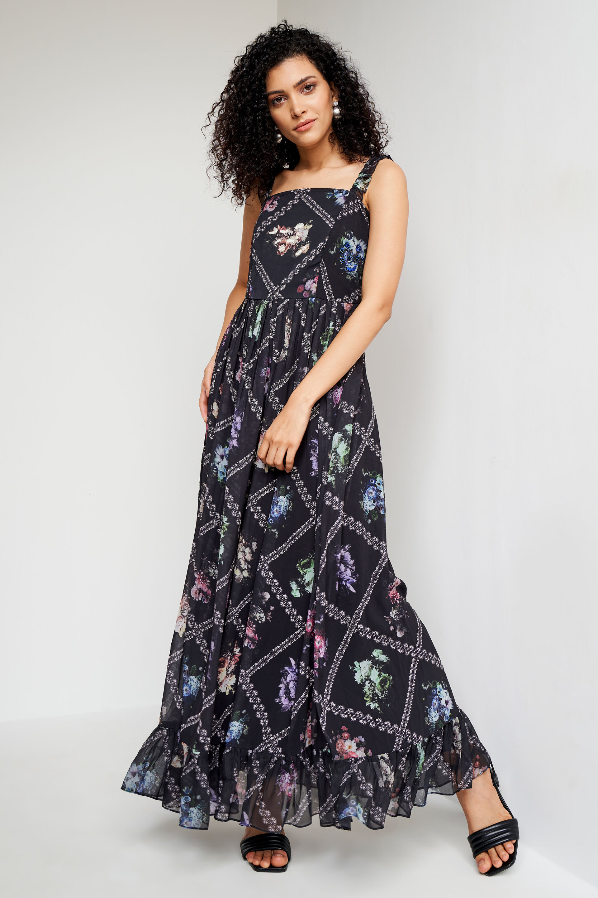 Multi Color Geometric Flared Gown, Multi Color, image 1