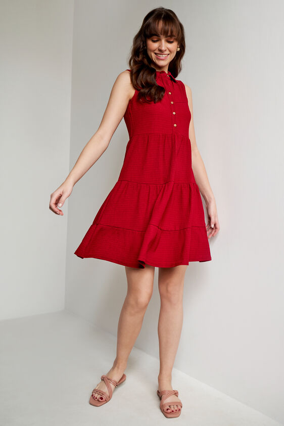 Maroon Solid Curved Dress, Maroon, image 2