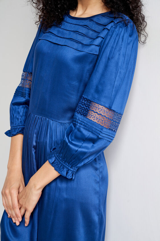 Blue Solid Knee Length Dress, Blue, image 6