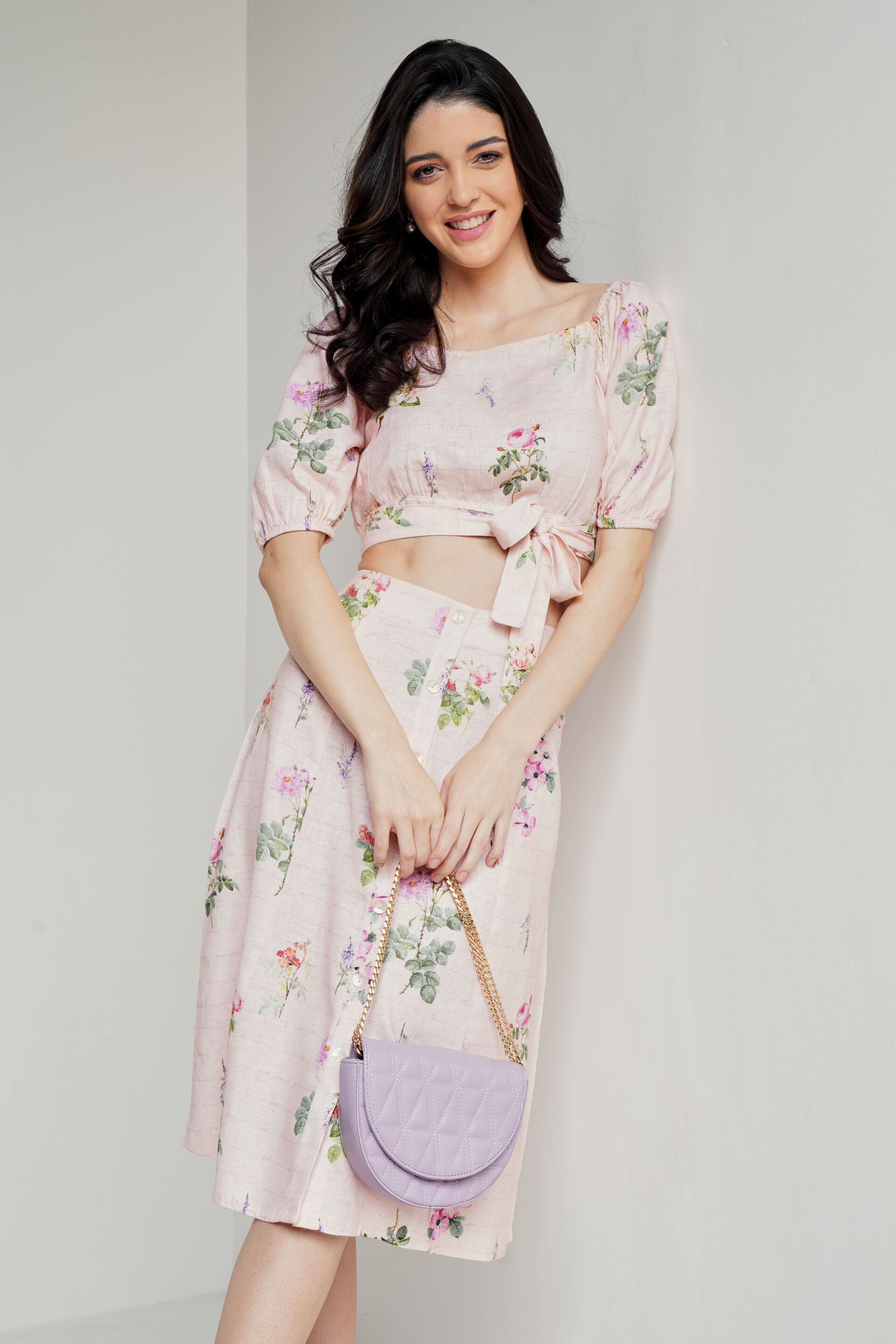 Pink Floral Flared Set-2, Pink, image 1