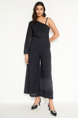 Black One-Shoulder Jumpsuit, Black, image 2