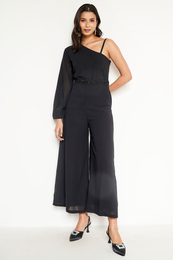 Black One-Shoulder Jumpsuit, Black, image 2