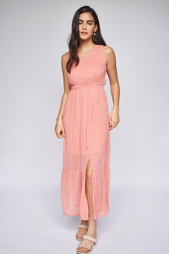 3 - Peach Self Design Fit and Flare Gown, image 3