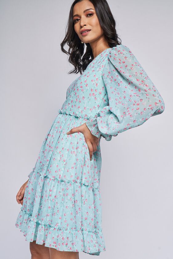 Mint Floral Flared Dress, Mint, image 2