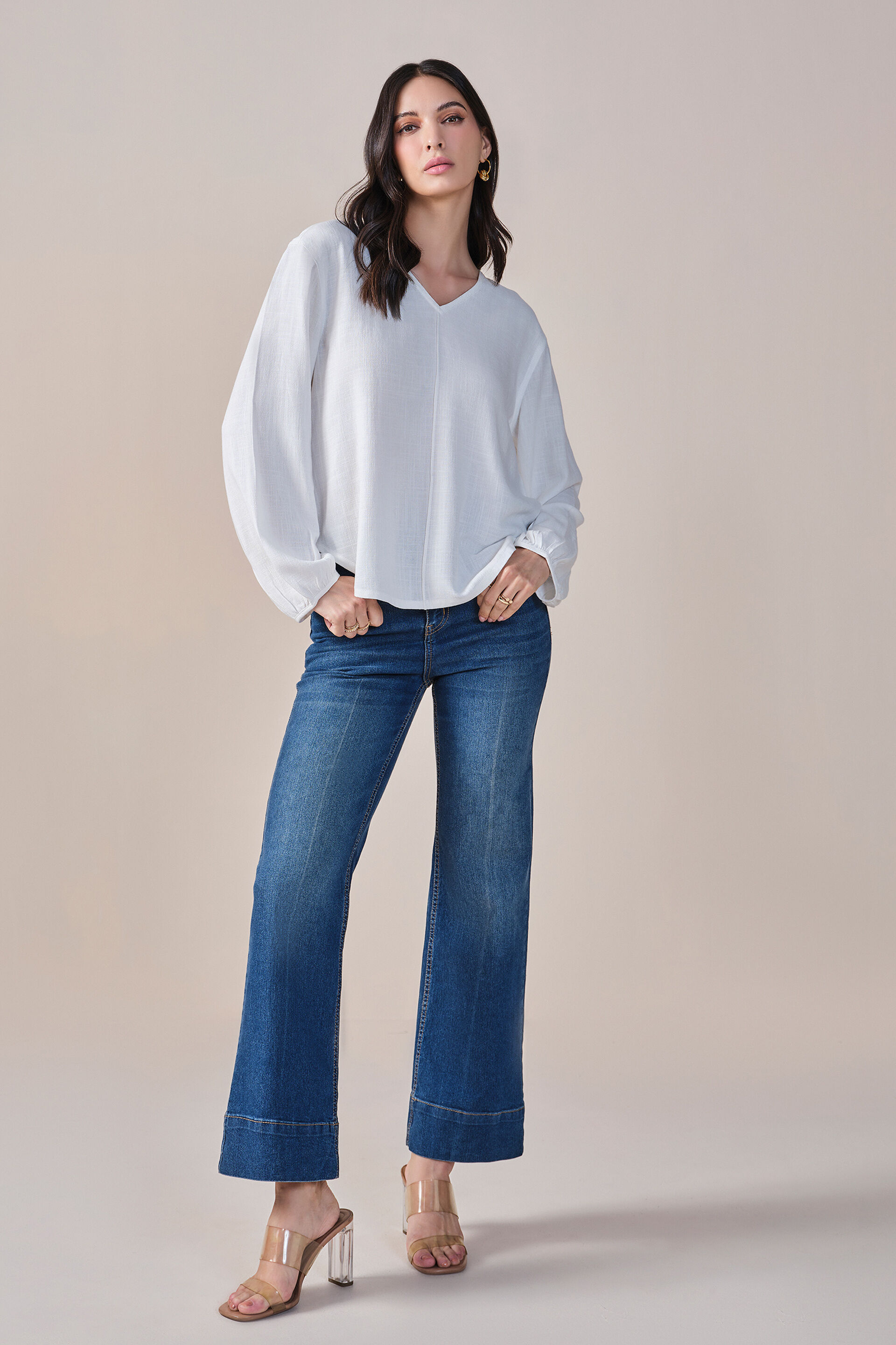 White Season Rayon Linen Blend Top, White, image 2