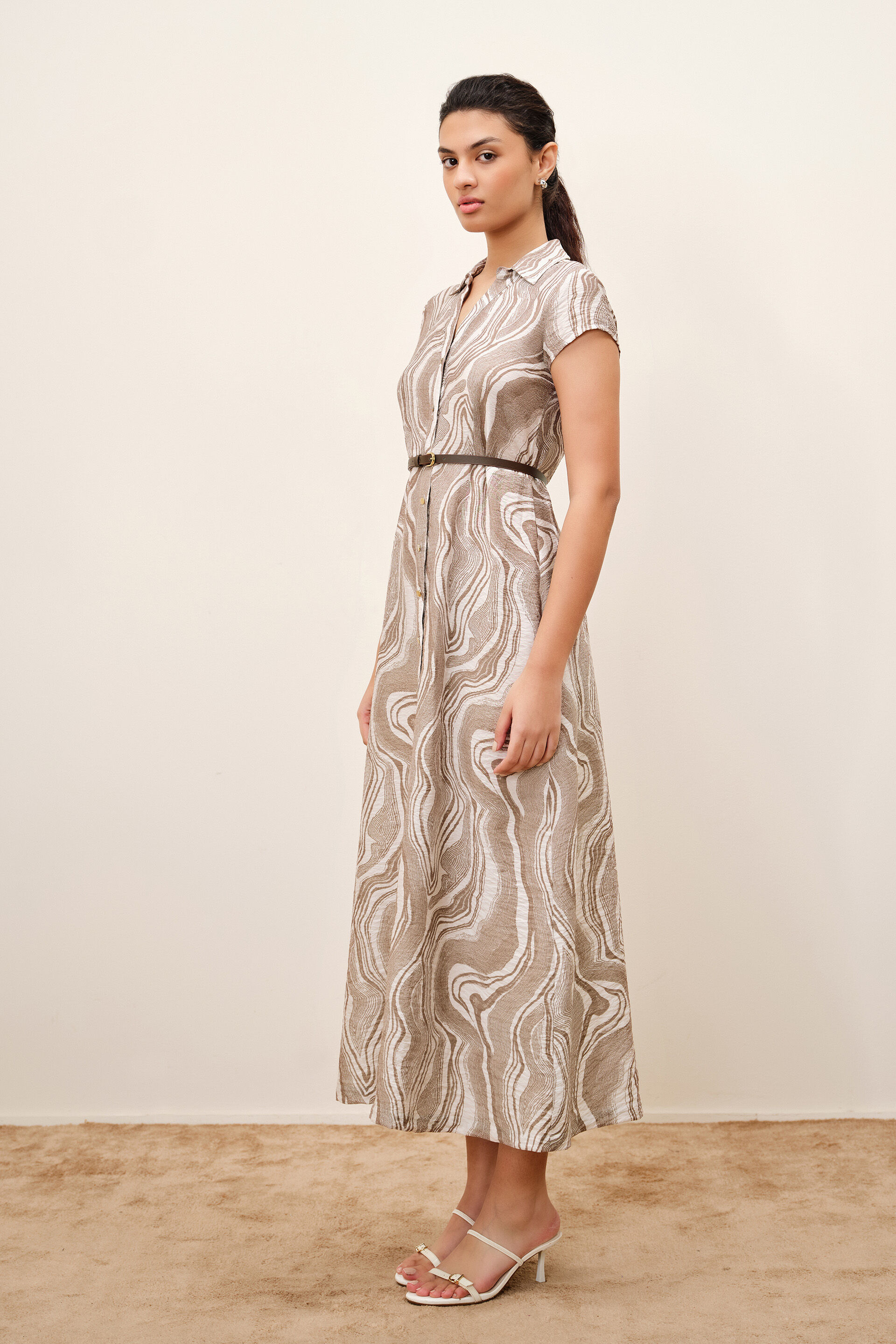 Elinor Abstract Print Dress, Brown, image 3