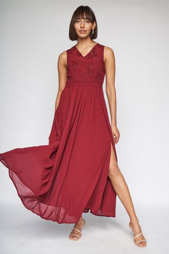 1 - Wine Solid Fit and Flare Gown, image 1