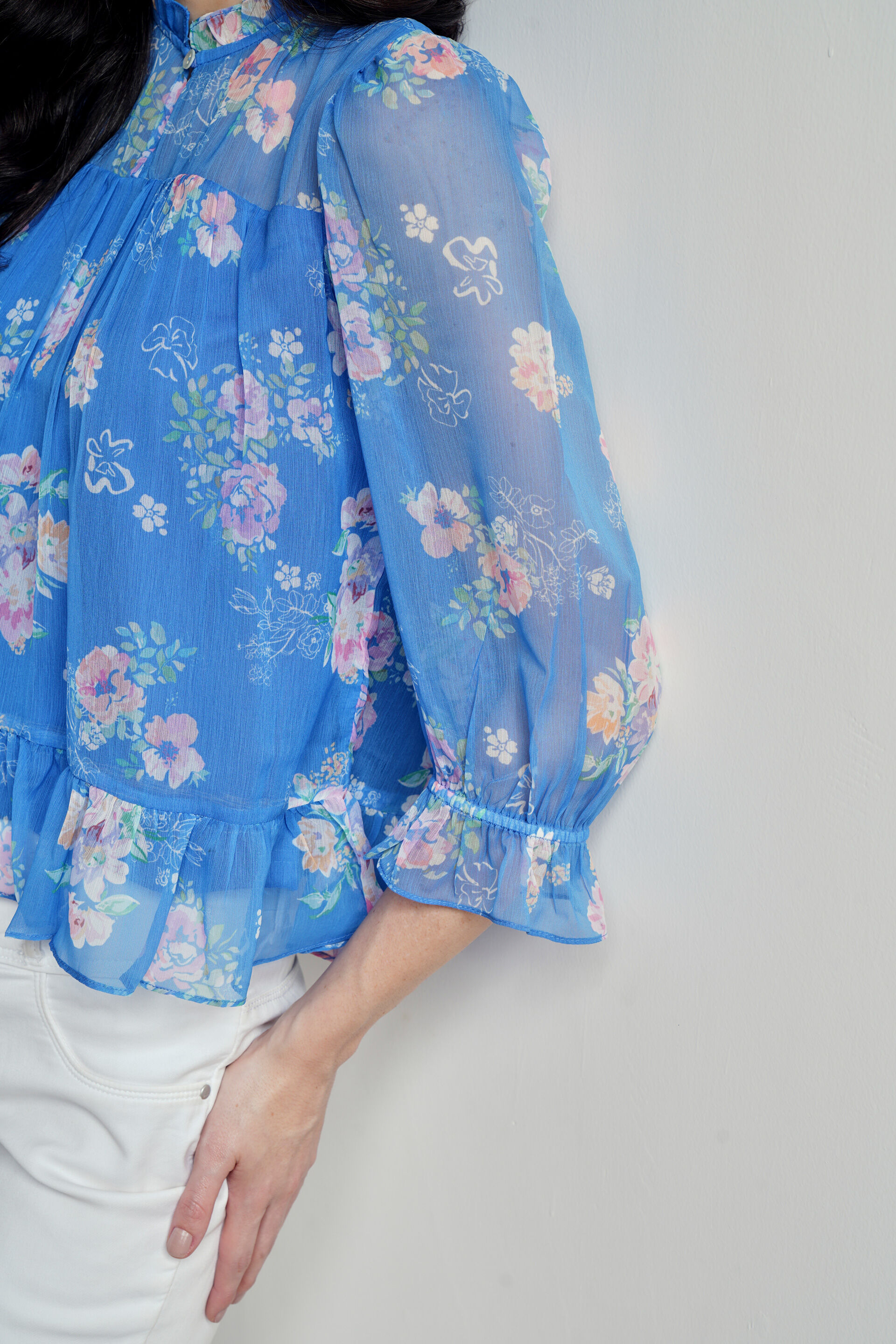 Blue Floral Flared Top, Blue, image 5