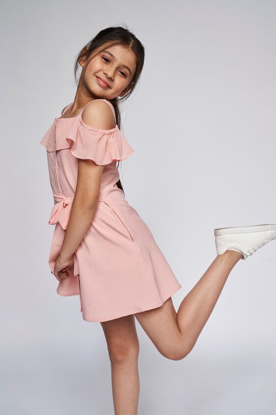 1 - Pink Self Design Flared Dress, image 1